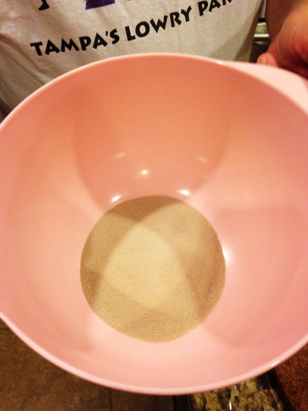 The results of pouring the jello powder into the bowl.