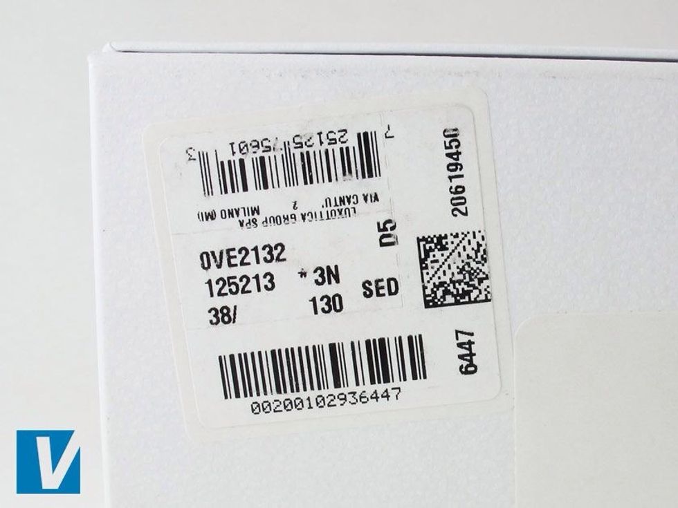 The retail box label details manufacturer information and a barcode. Check, where applicable, these details match the same details located on your sunglasses.