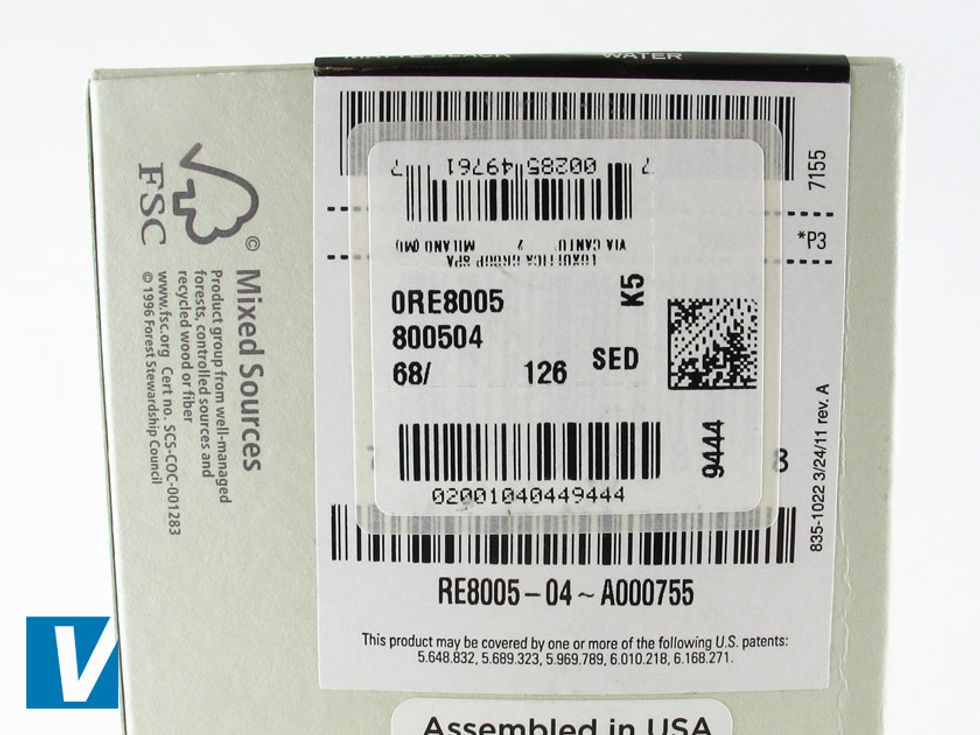 The retail box label details manufacturer information, model number and a barcode. Check, where applicable, these details match the same details located on your sunglasses.