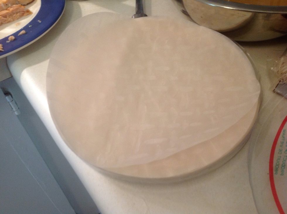 The rice paper awaits a good soaking.