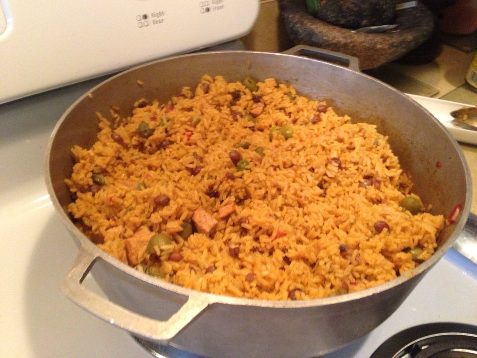 The rice will look like this still at low heat