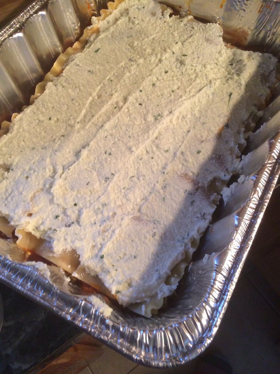 The ricotta, mozzarella cheese and the grated Pecorino Romano.