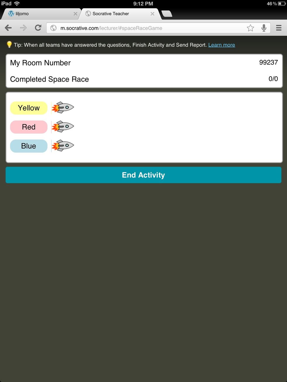 The rockets will move across the screen as each correct answer is recorded.