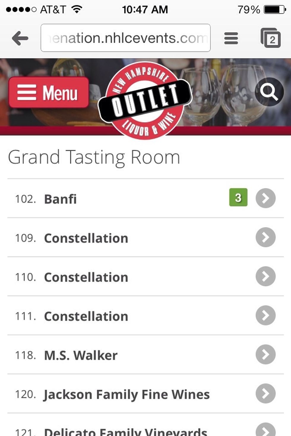 The Rooms screen displays the total quantity of bottles from that room in your cart.