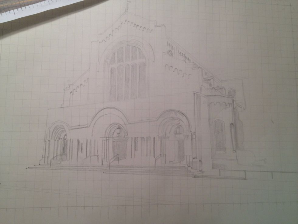 The rough sketch is complete!!! Now time to erase your grid, I only do this in small sections that I am working on incase I missed something