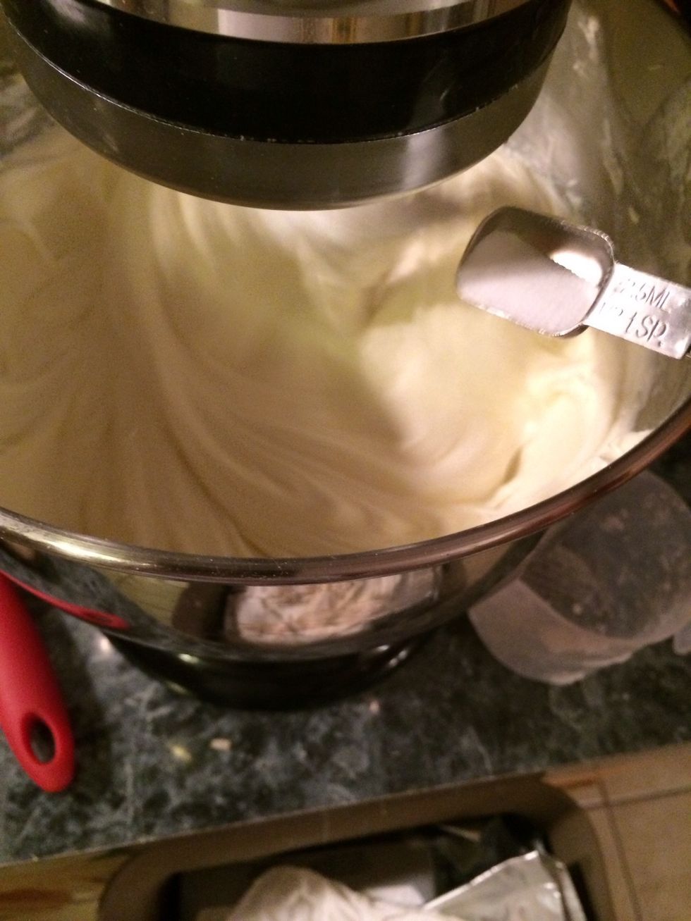 The salt, let it continue mixing another 3-4 min. until the cream cheese is light.DO NOT OVER BEAT.