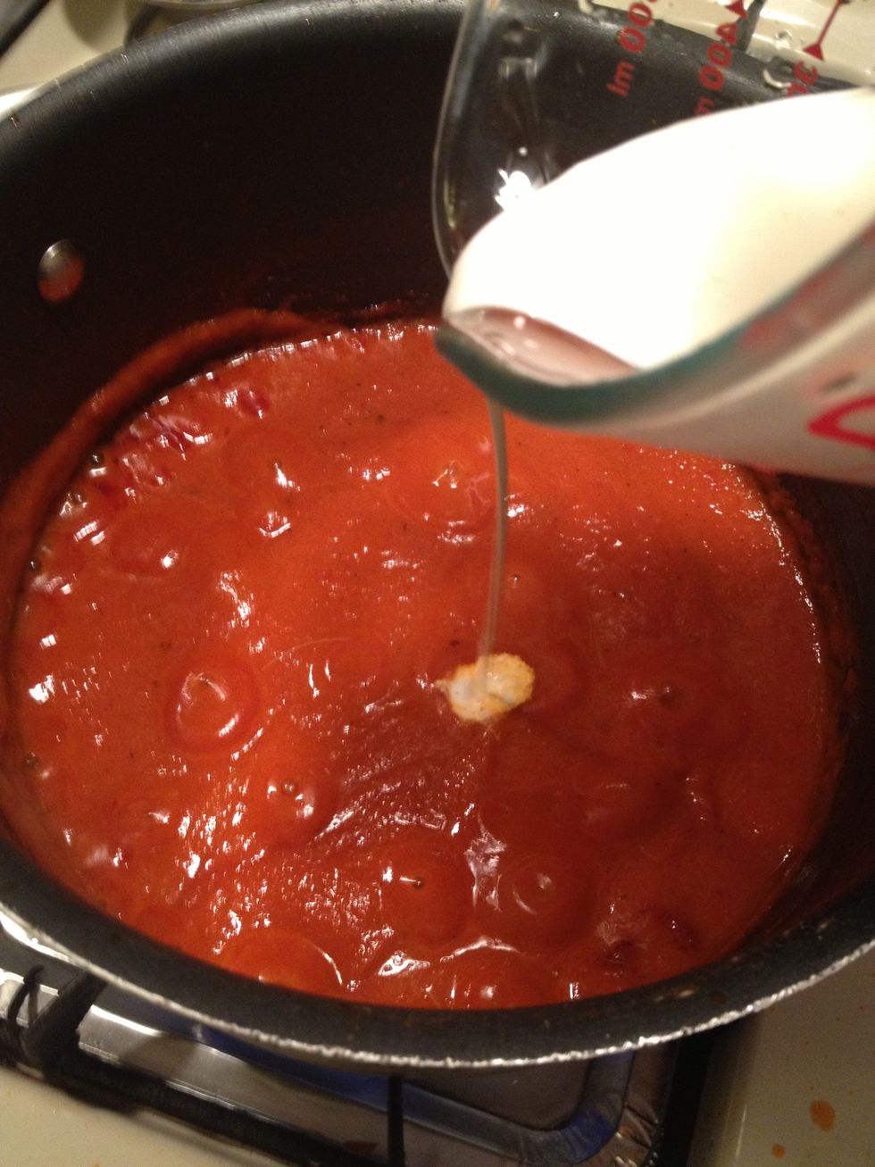 The sauce has now reduced, I will add the cream. Oh my this sauce is about to get rich and creamy\ud83d\ude0d\ud83d\ude0d. Simmer this another 5 minutes