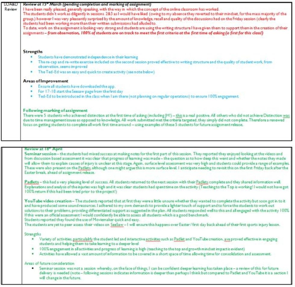 The schemes of work were reviewed regularly with impacts assessed via teacher, student and peer feedback. The interventions that worked are here to stay and others refined for future use.