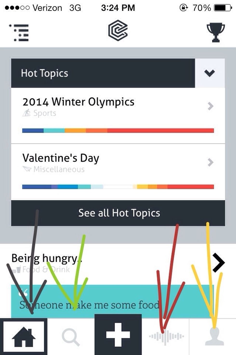 The search button (green arrow) lets you search for Knotches already made. If your Knotch isn't in the list, you simply create a new one. You'll also be able to see a list of recently made Knotches.