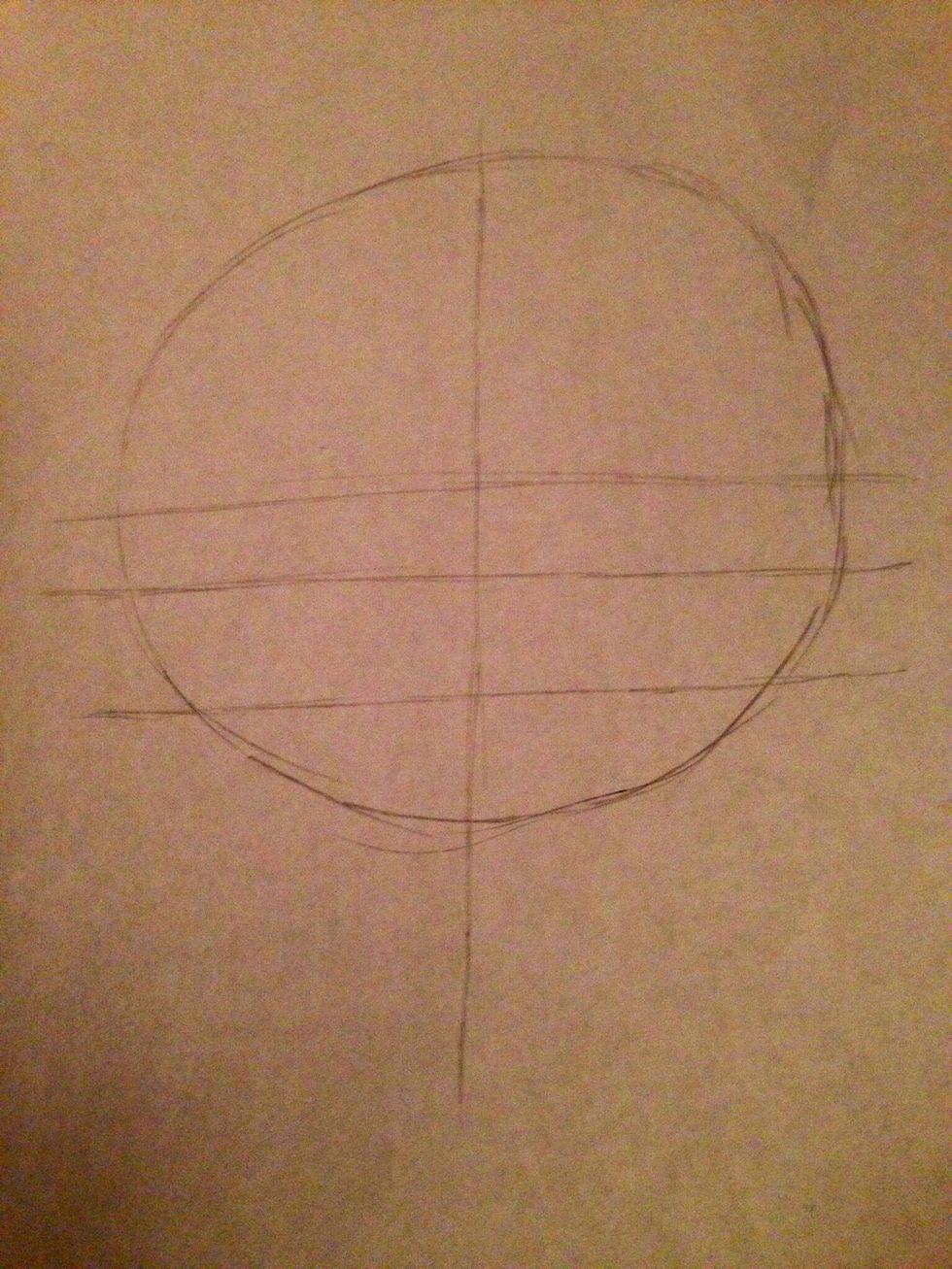 The second step is to draw four lines, one vertical line in the middle of the circle, and three horizontal lines in the circle. One horizontal line in the center of the circle and two a under.
