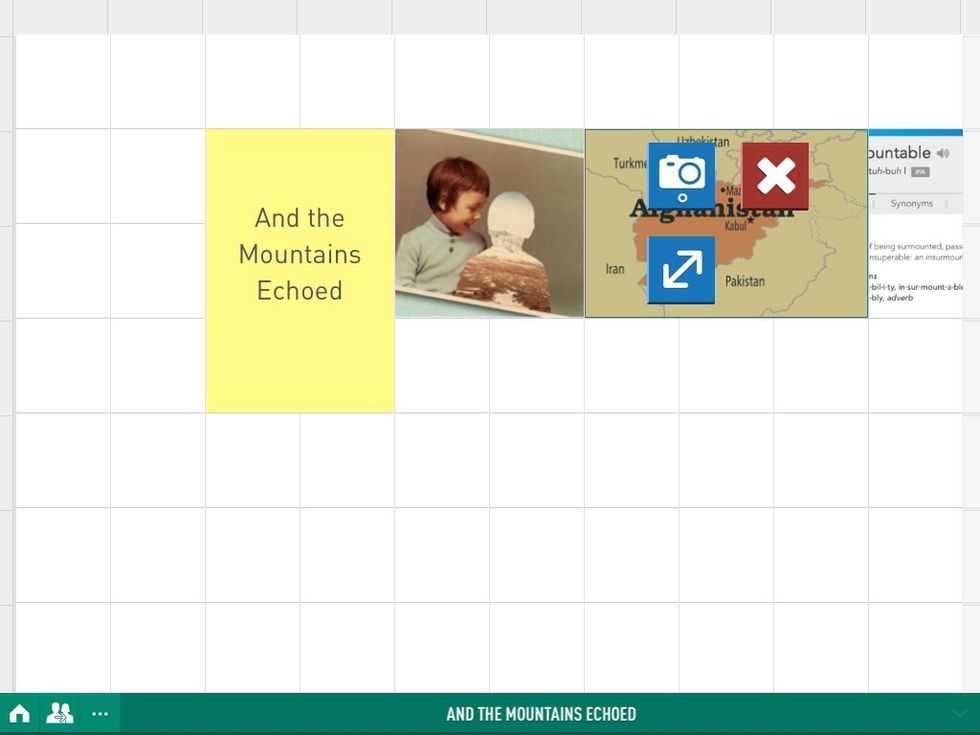 The second tile is for picture of the protagonist, and the next tile is the picture of the book's setting. Swipe up in the tile to reveal options for resizing, etc.