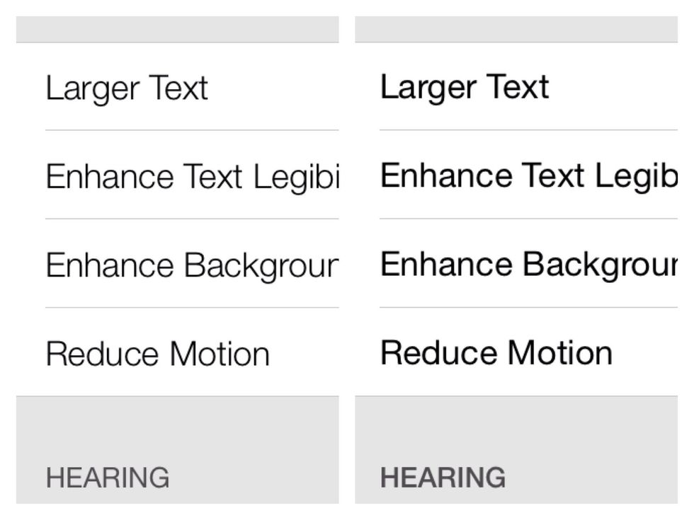 The Settings app... Left: Normal. Right: Enhanced.