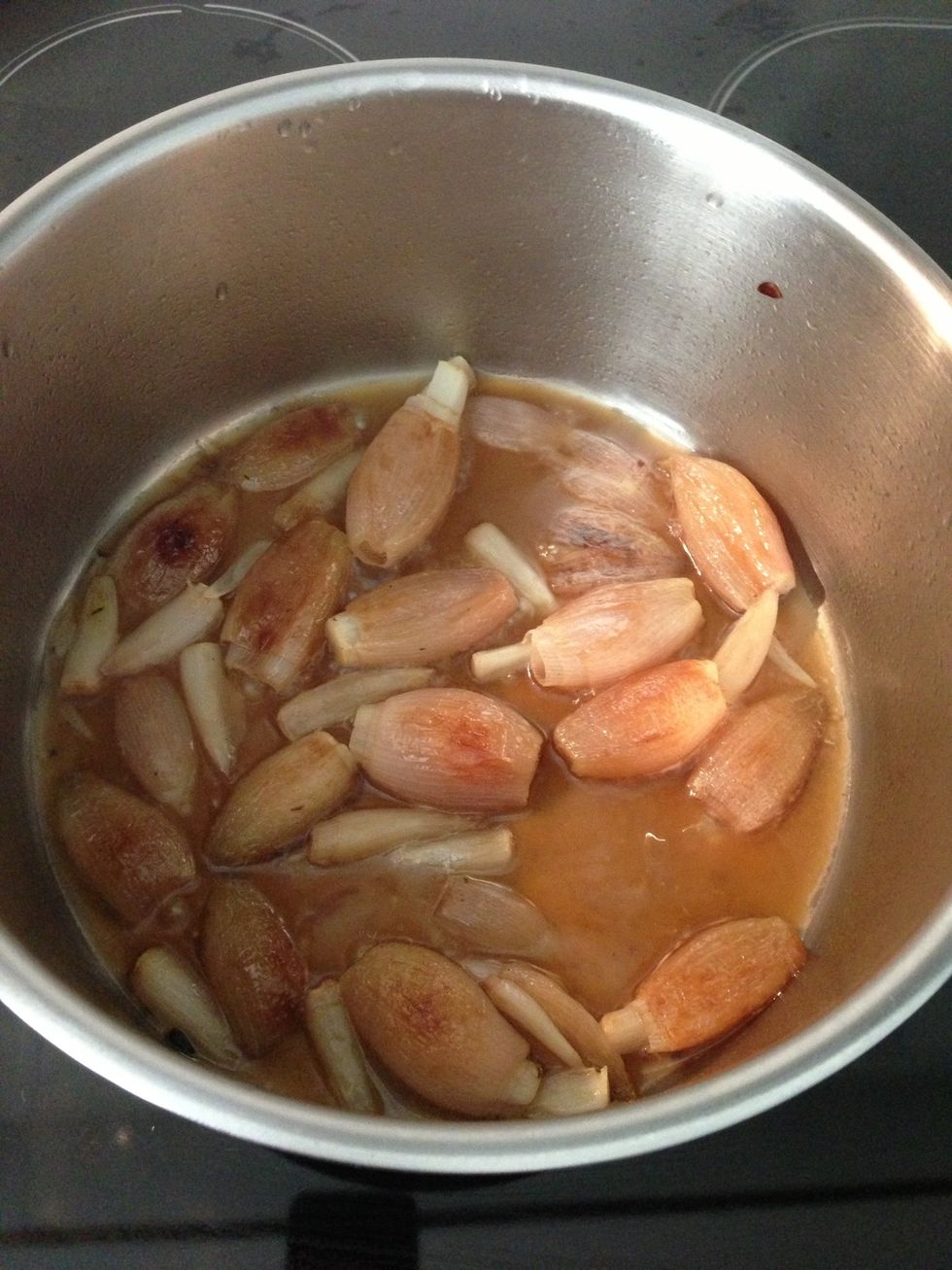 The shallots after 20 mins. They are soft and almost all the liquid is gone or very little left