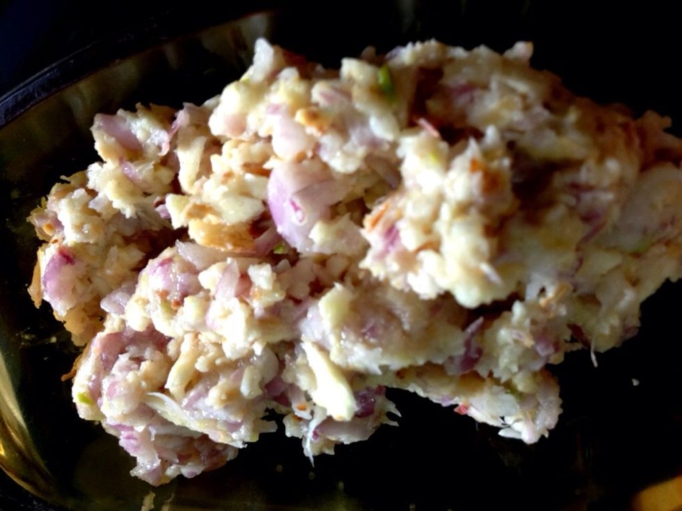 The shallots, garlics and candlenuts mixture! Note: use whole almonds to subtitute candlenuts