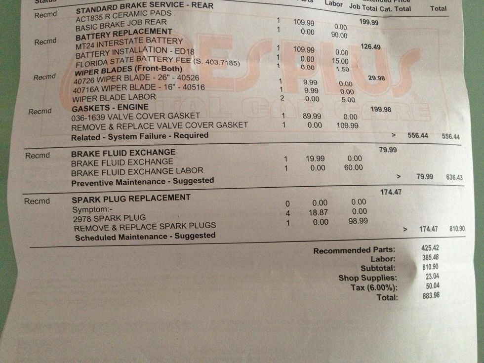 The shop wanted to charge her $199 for parts and labor. (They did quote ceramic pads which are a little more expensive)