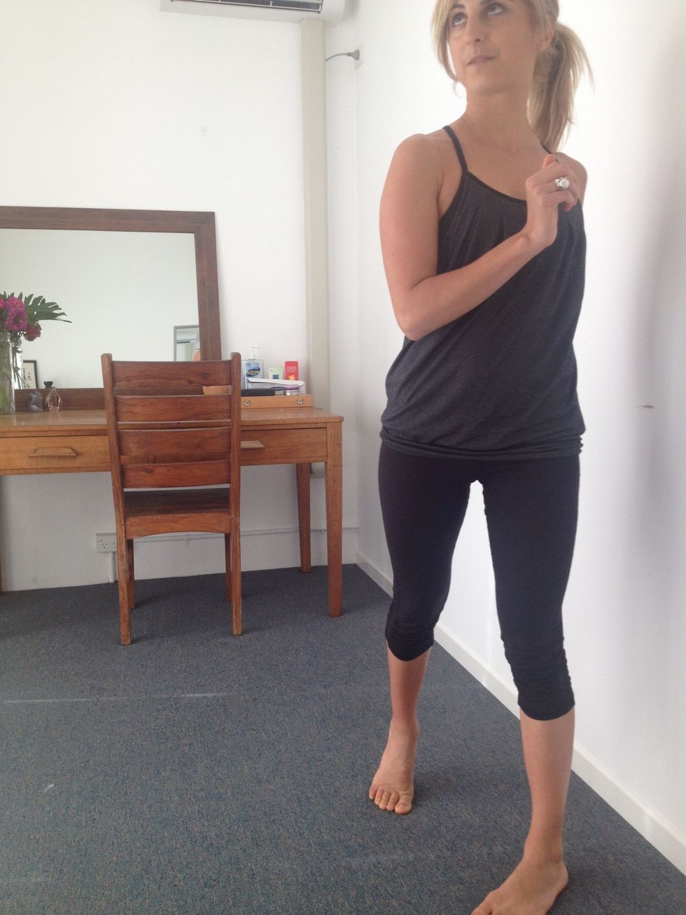 The side twist. Feel your hips and thighs loosen and open.