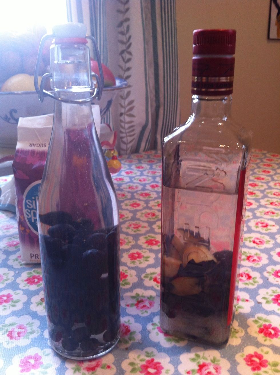 The sloe gin and sloe & plum gin will be ready just before Christmas . Strain the liquid but if you don't want it to turn cloudy, don't squeeze. Let it run freely. Then re-bottle and drink! Cheers