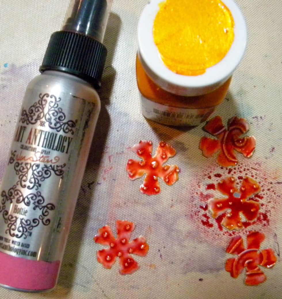 The smallest flowers are painted with Amber Gemstones and sprayed with Juicy Colorations spray.