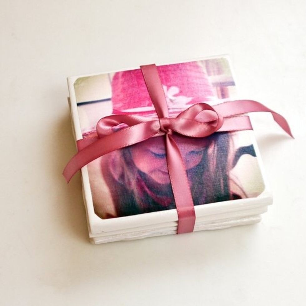 The square tiles from your local home goods store makes this DIY a unique way to showcase your favorite Hipstamatic and Instagram snaps.