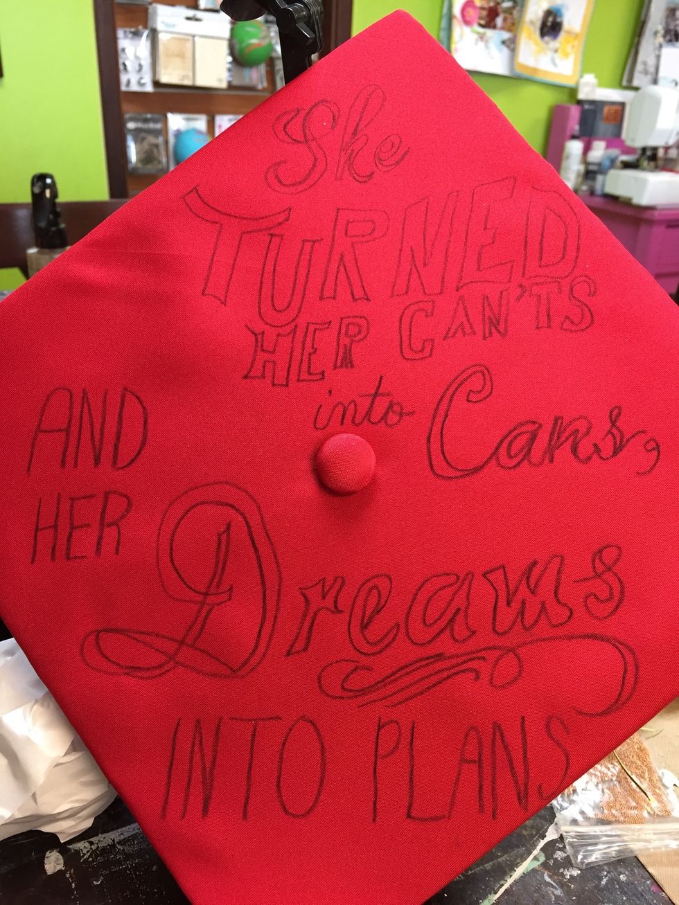 The Stabilo pencil Will guide smoothly over the fabric, write your words you don't need to worry about filling them in