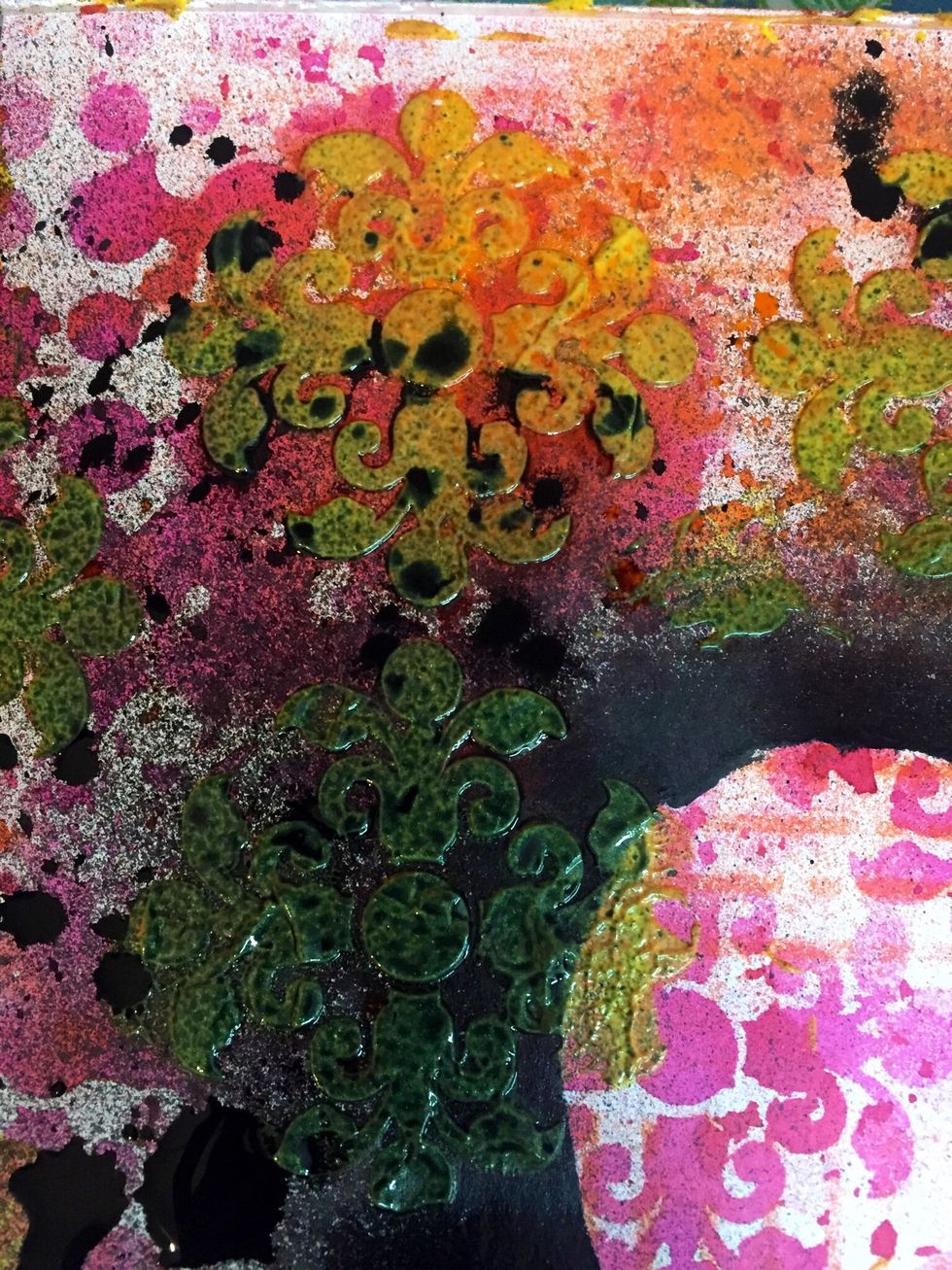 The stenciled Rosette's were still wet.