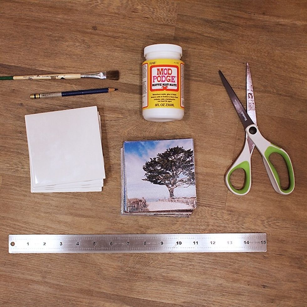 The supplies you will need. The ceramic tiles can be purchased at any home improvement store. These ones were from Home Depot for under $1 each!