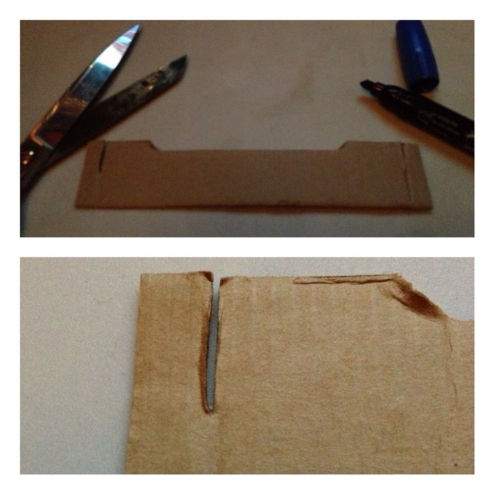 The supporting part, is a strip of cardboard, with two small cuts in the top left and right