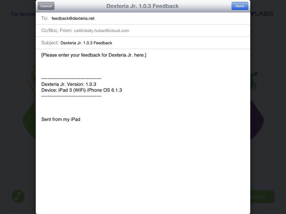 The therapist can email the child's activity log to "feedback@dexteria.net" to get an outsider's opinion of how the child is doing.