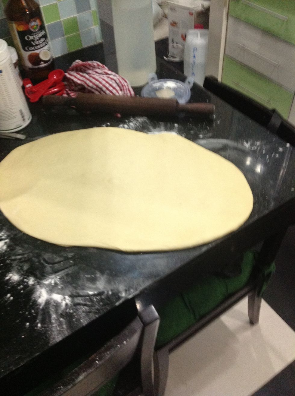 The thickness should be 1/2 an inch but I'm far too lazy to make sure its 1/2 an inch and all so..... I just roll it out until I feel it's thin yet thick enough.