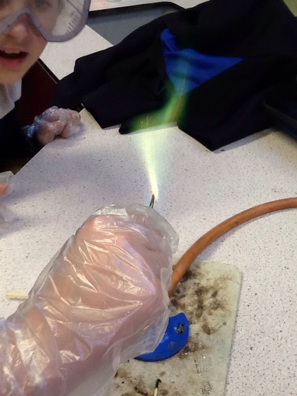 The third flame we tried was called copper and when burnt it was green.
