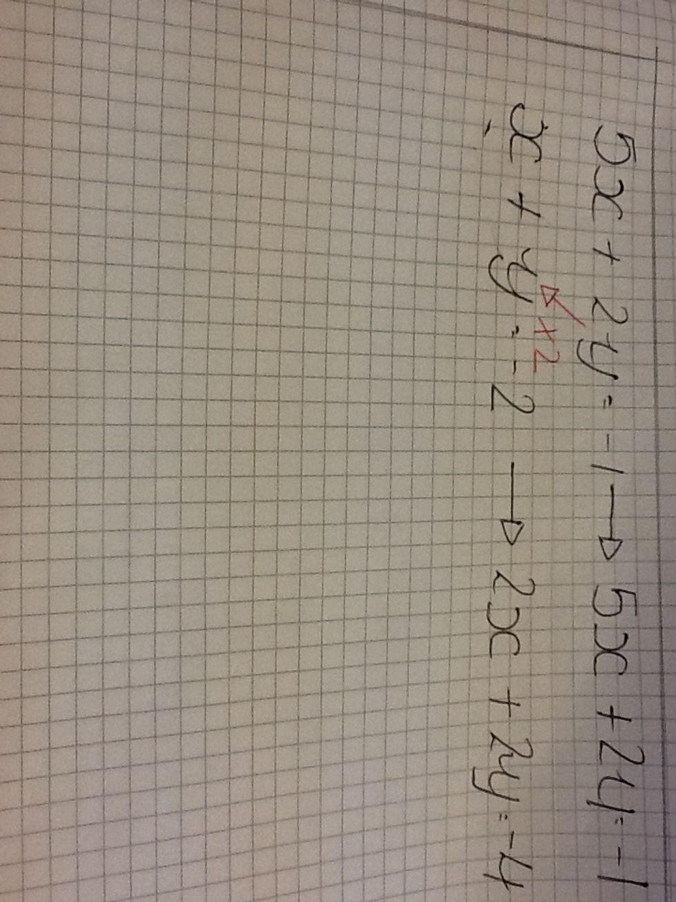 The third step... We then Decided which one we warned to change x or y... We wanted to change y to do that we had times everything in the bottom row by 2 ... Then copied it like the top row