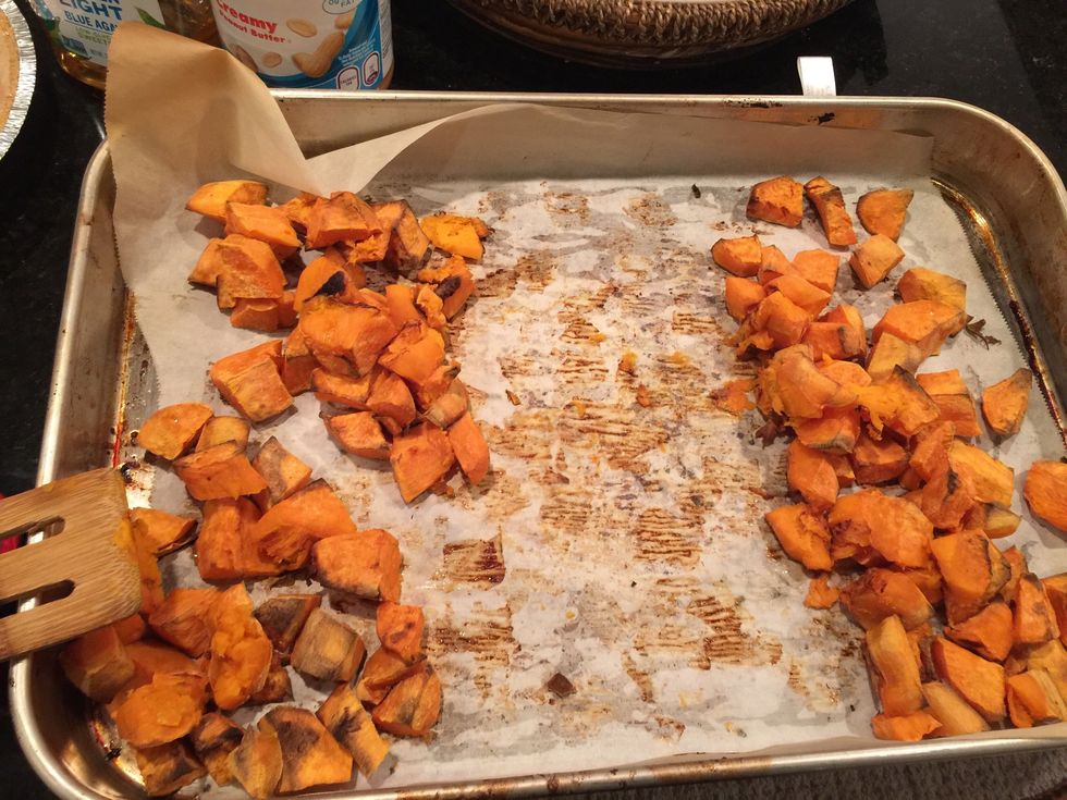 The time has come to divide the pieces in half. Half for this recipe and other half is for my next recipe! If you don't want to do the next recipe you can mash up the other half or eat it just as is!