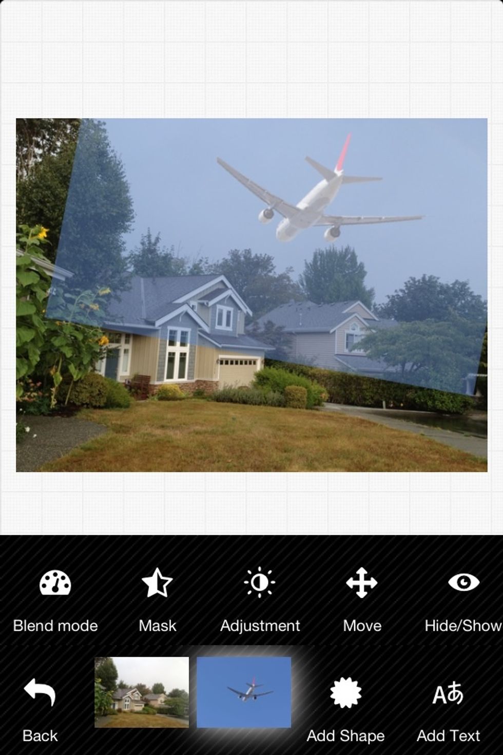 The toolbar of the effect layer will showup, select 'move' tool. You can move, zoom, rotate the airplane to its right place...don't worry about the wrong color, we will handle it later