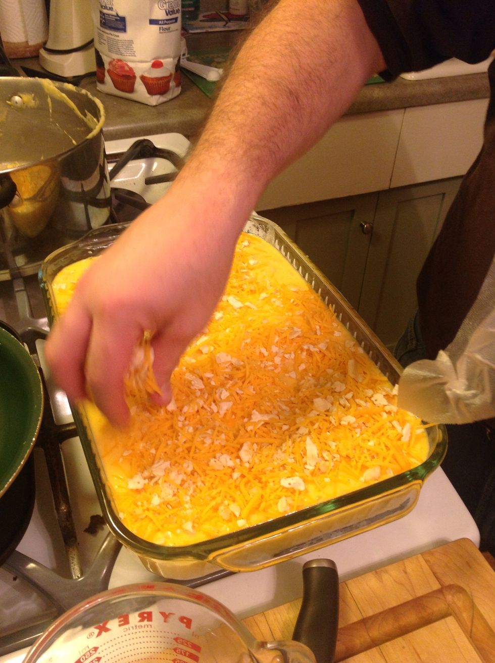 The topping forms a crust over the top of the pan.