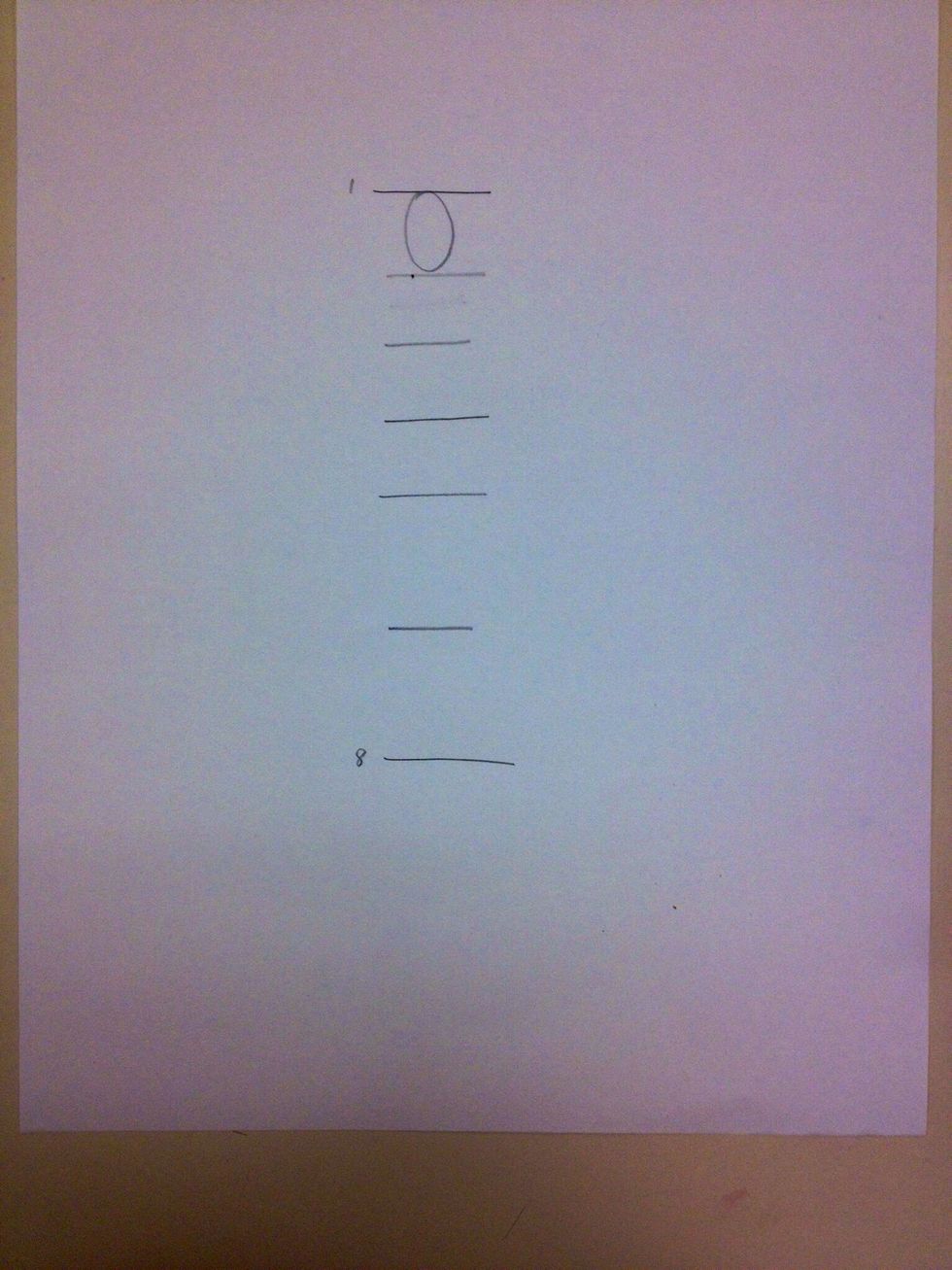 The torso will start in the second 1/8, sketch a light line across the 2nd section.