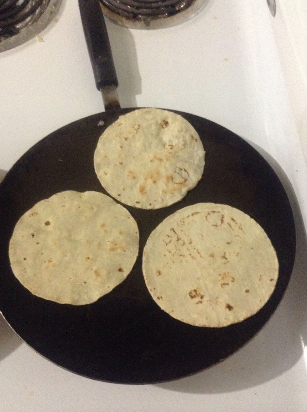 The tortillas were already made when I bought them so I just toasted them on a warm skillet or 'comal' and flipped them once in a while to give that nice crunchiness to them.