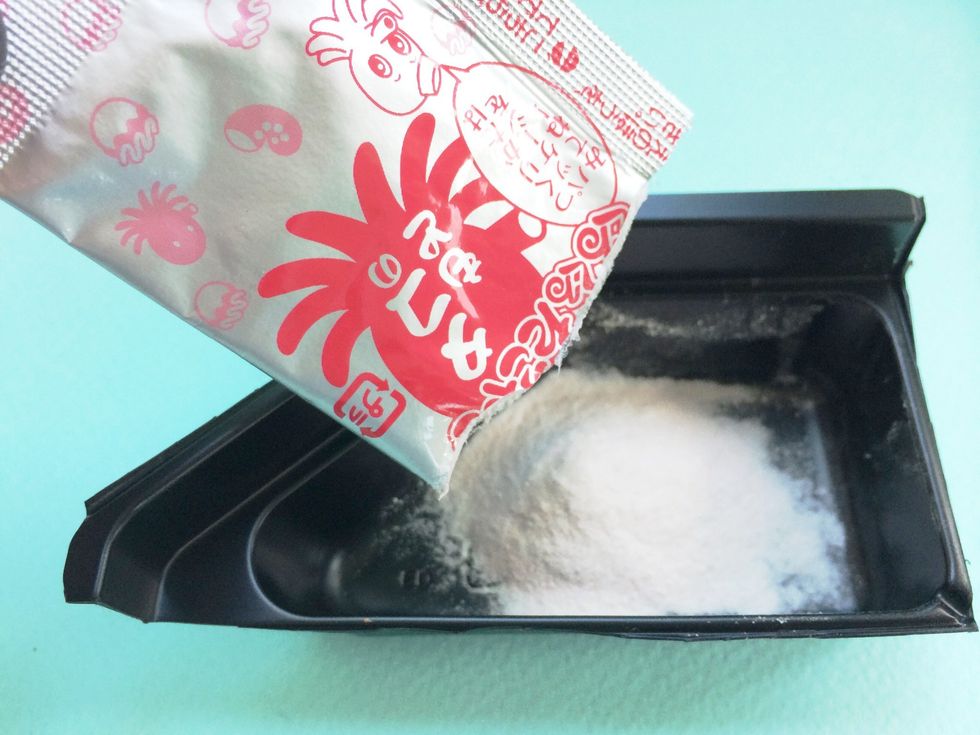 The tray with the music note \ud83c\udfb6 is the Mixing Tray--Dump RED octopus tentacle mix into Tray