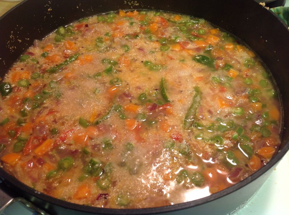 The Upma or couscous mixture will start to bubble.. You have to keep mixing..