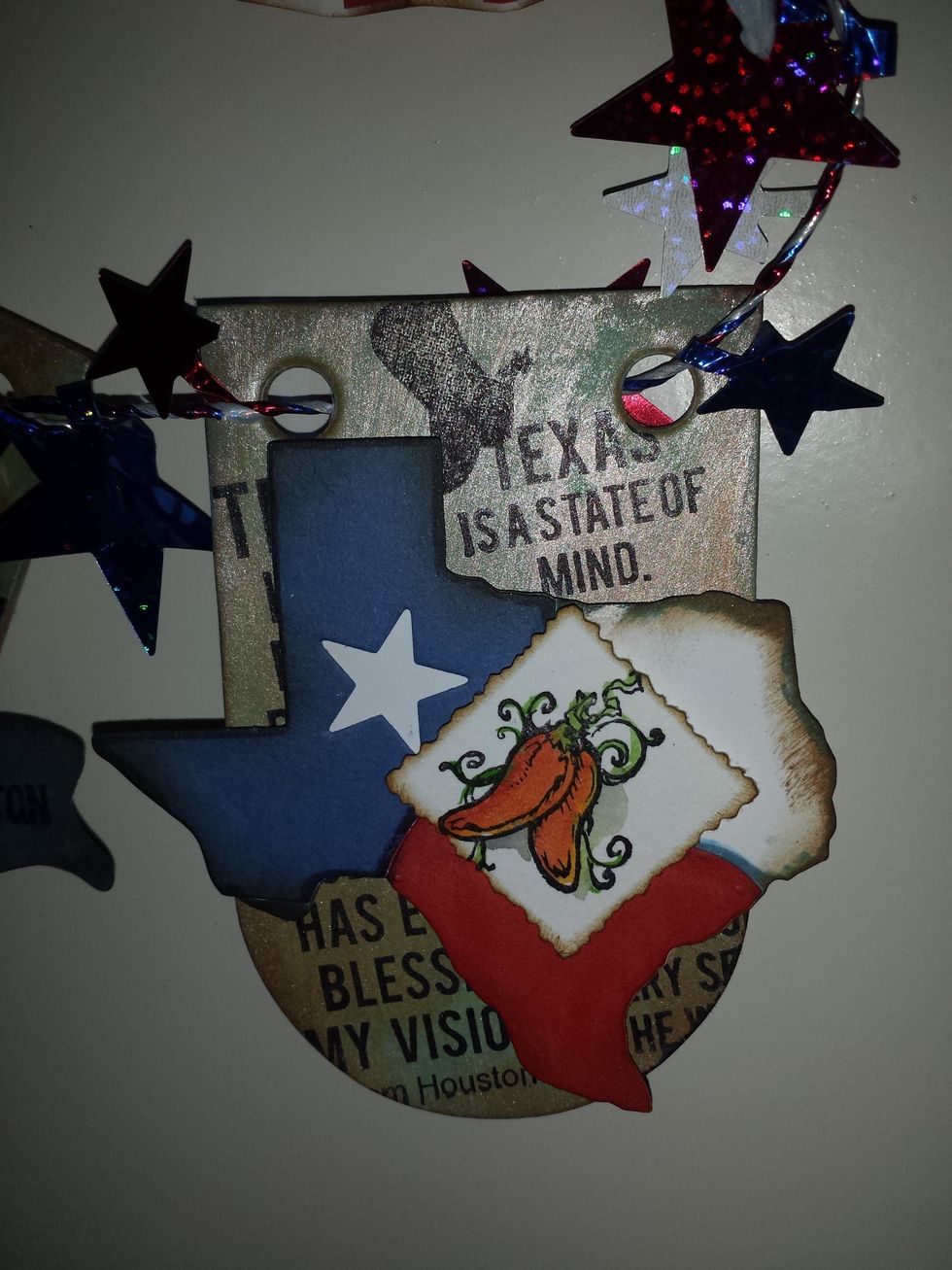 The very appropriated chili pepper image added to the Texas Map/ Flag... and some famous Texas quotes for the background.