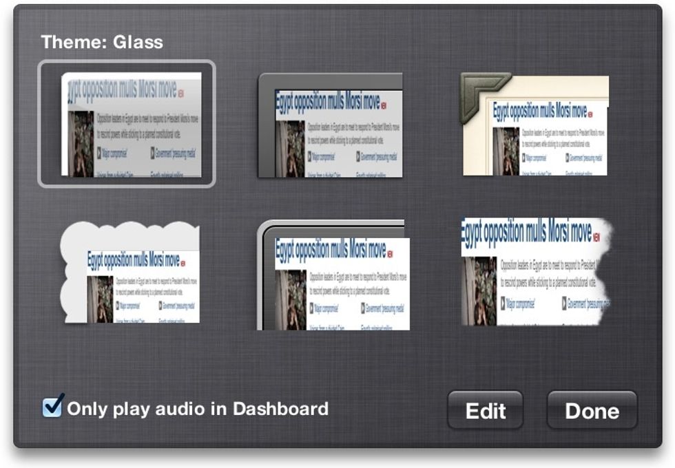 The widget also has some options, simply click the \u2018i\u2019 button that appears in the bottom right corner when you hover your cursor over the widget. You can choose a frame for it, among other things.