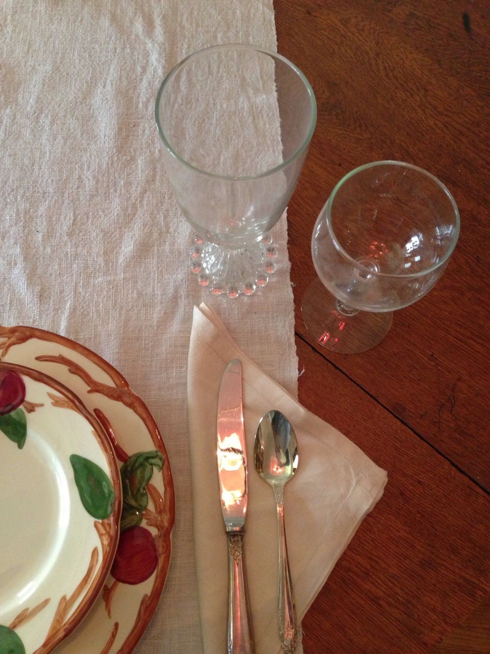 The wine glass goes to the right of the water glass.