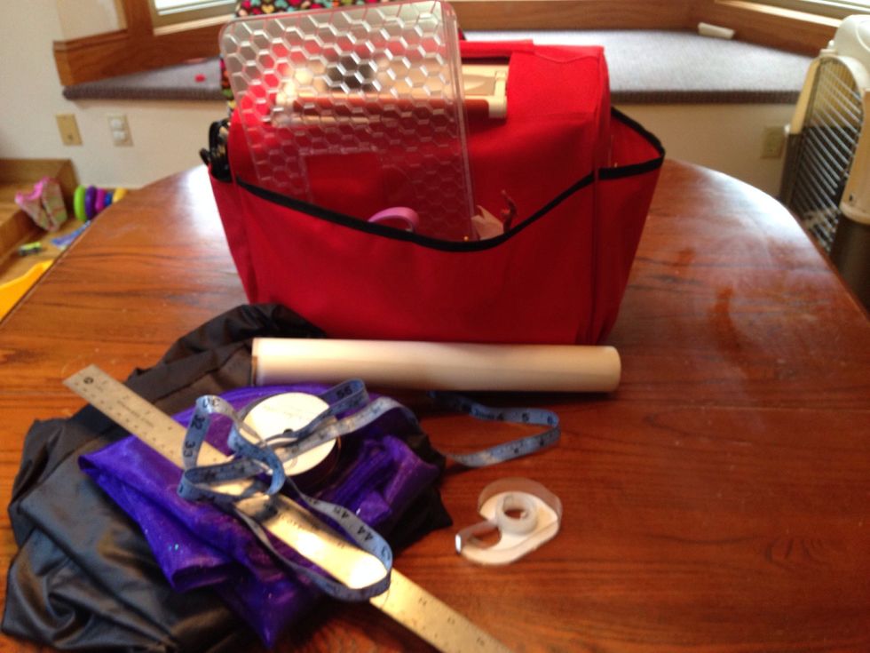 The wings for my daughter took a yard of fabric in each color. The black fabric is a synthetic material and the purple fabric is a sheer fabric.