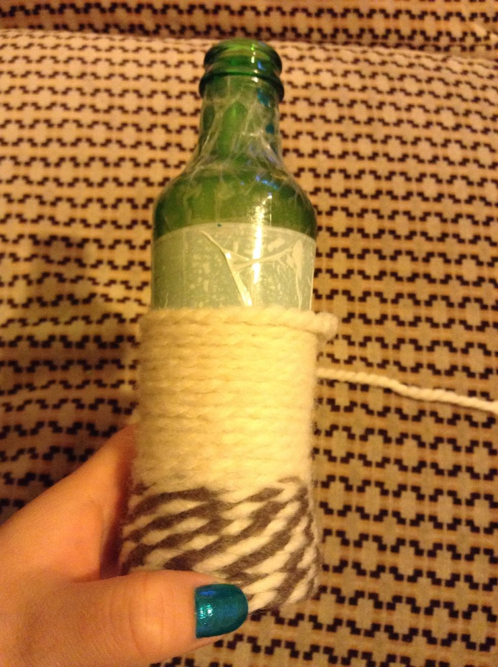 The yarn I'm using has two colors, it has a pattern, then goes white and then has a pattern again.