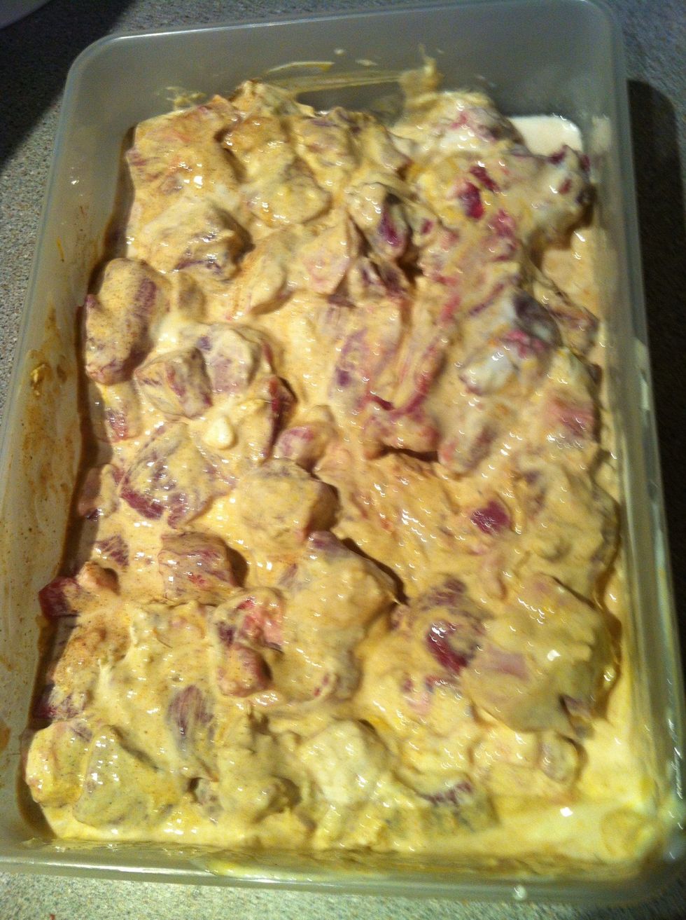 The yoghurt acts as a tenderizer and the crushed ginger and garlic takes away the meaty smell and gives it flavor