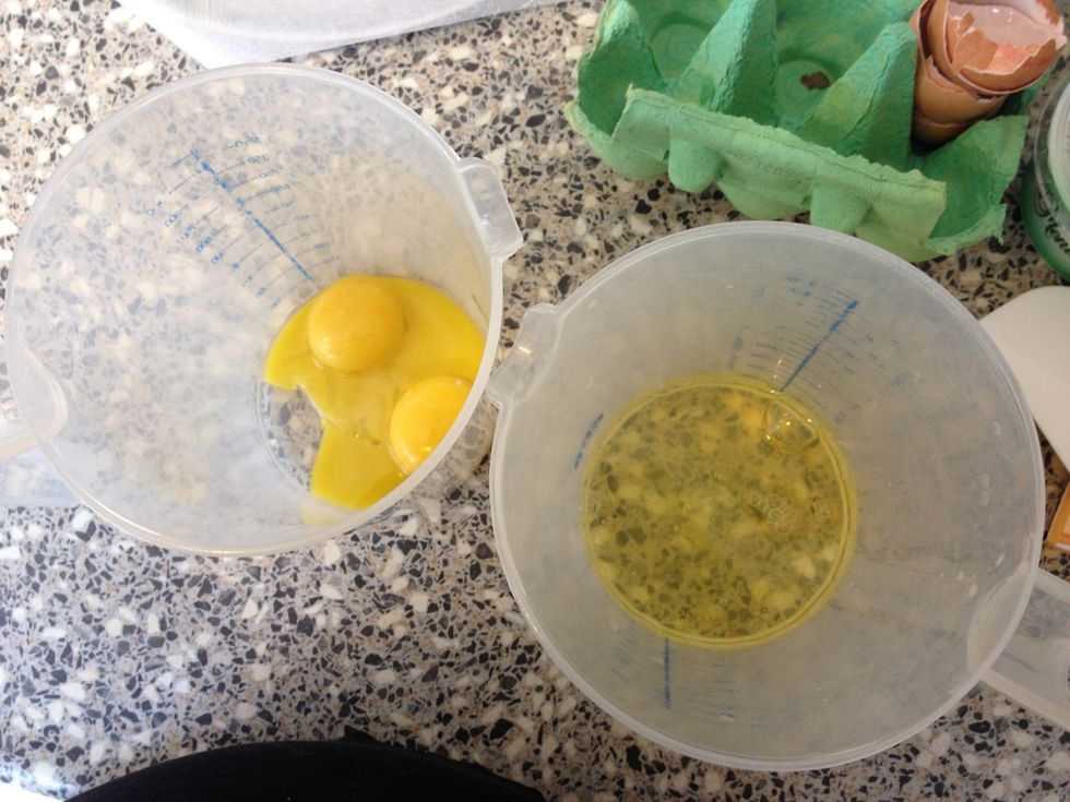 The yolks go in one bowl, the whites in another. Nicely split, if I may say so :-)