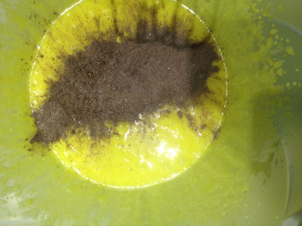 Them add 2 spoons at time in the egg whipped moxture and add some milk