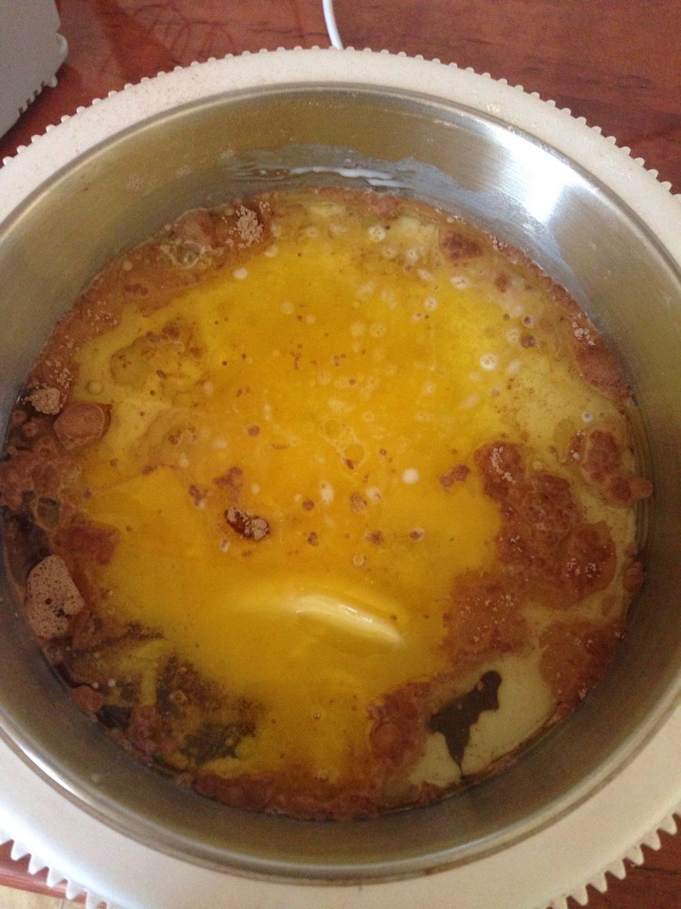 Then 120g oil, 120g melted butter, 400ml milk