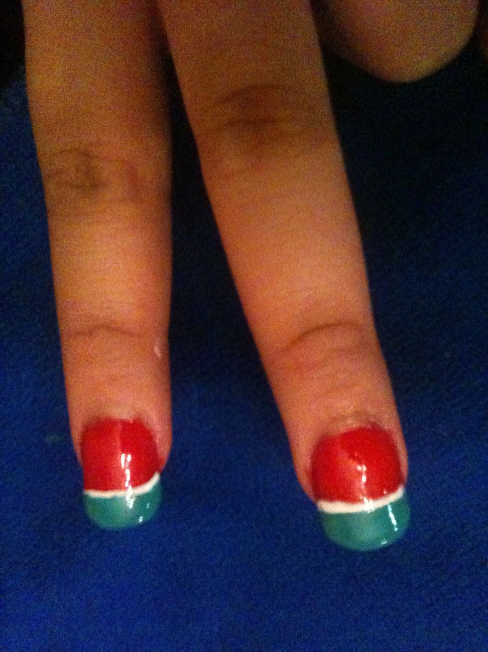 Then a a green tip on top of the white one but leave a white strip showing.