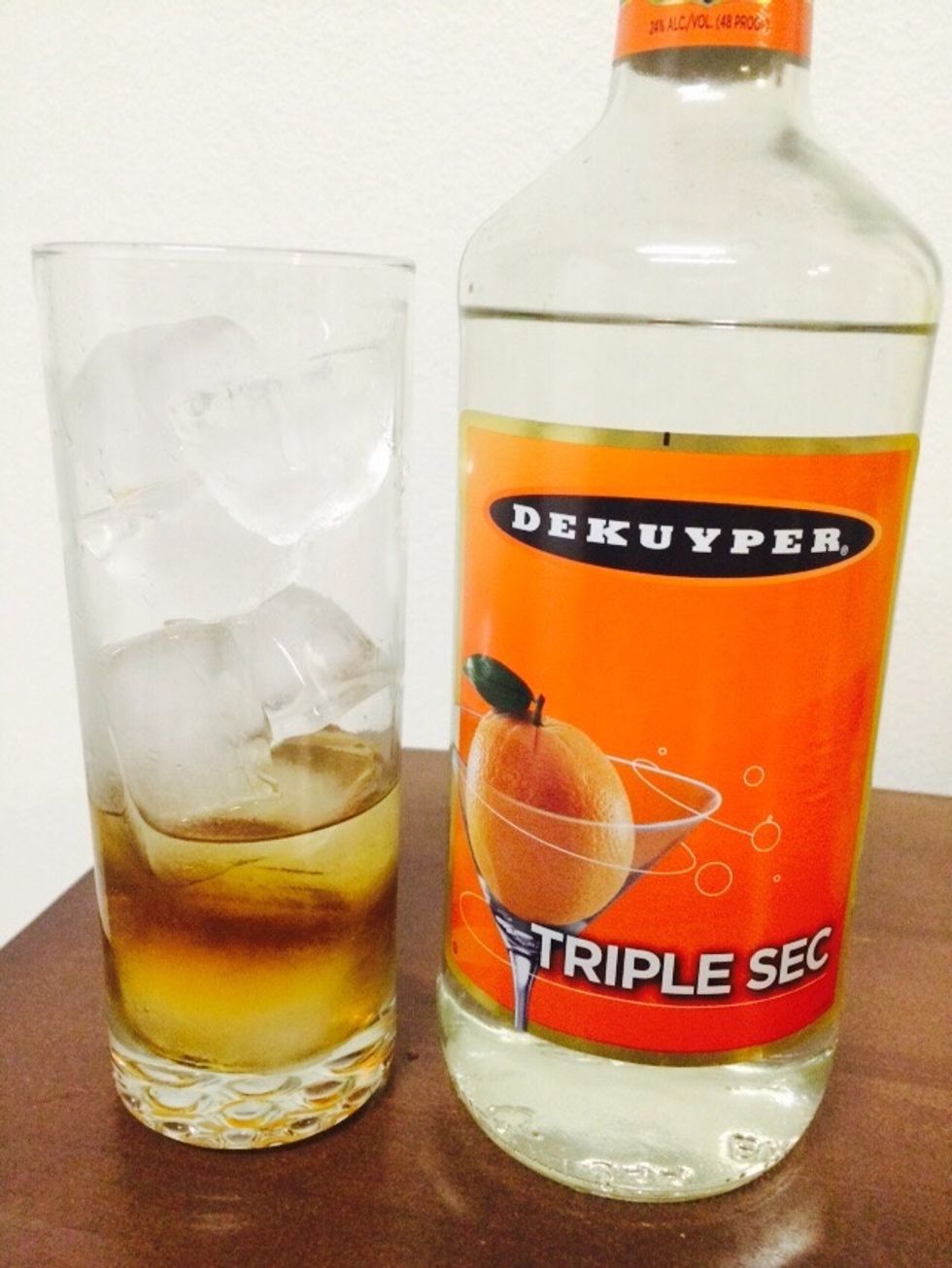 Then, add 1 oz of your favorite Triple Sec into the Collins Glass.