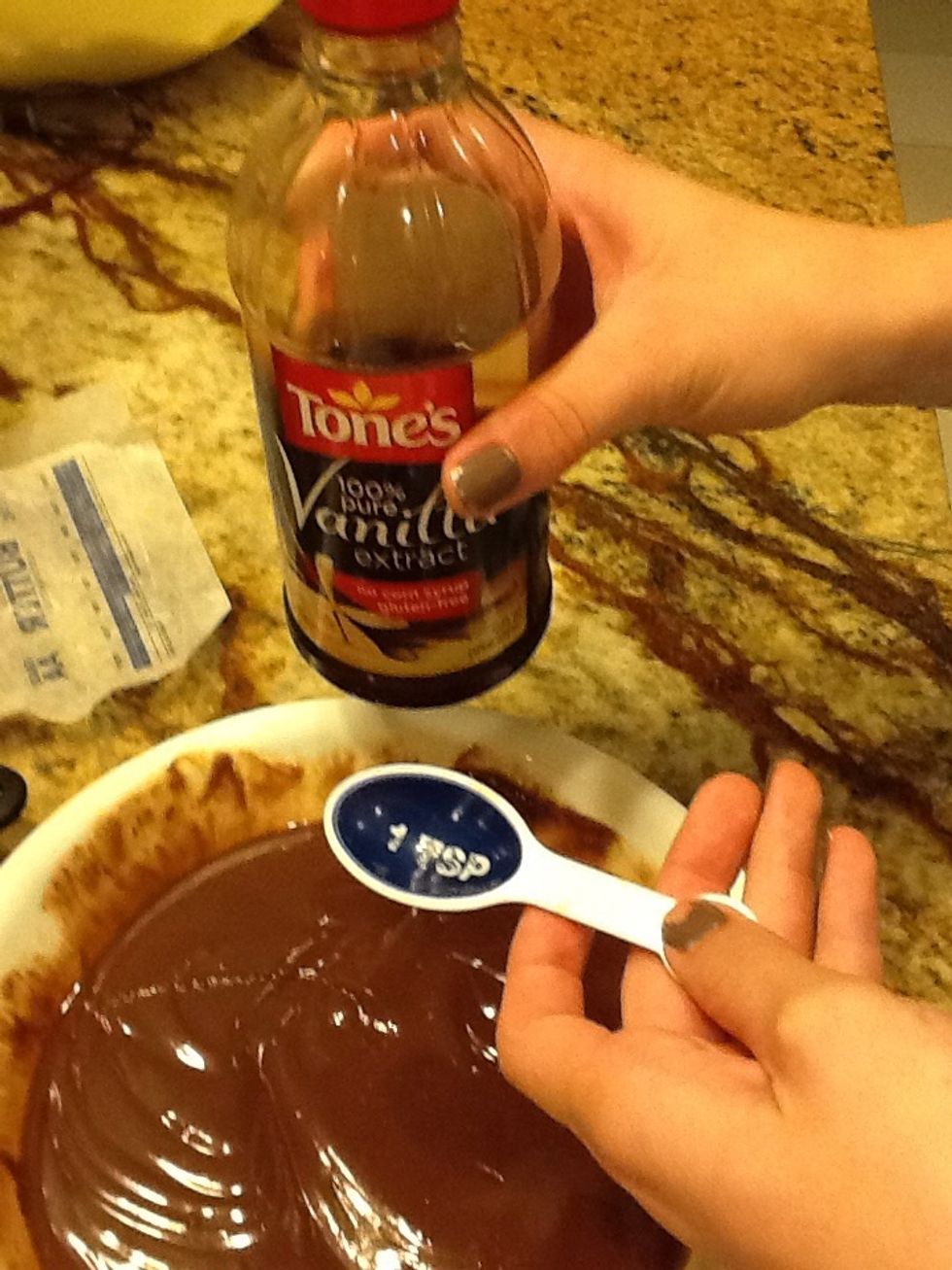 Then add 1 tsp. of vanilla to the mixture and stir that in well.